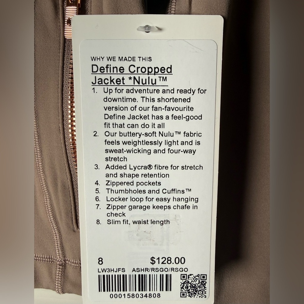 ✨ Lululemon NWT Size 8 Nulu Cropped Define Jacket Ashton Rose ✨ - Picture 11 of 11